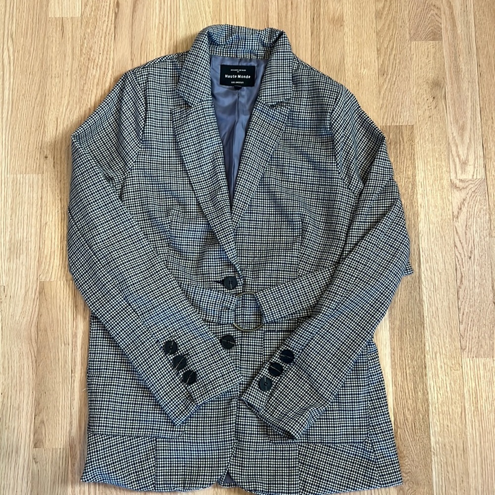 Forever 21 Checked Black and Blue Blazer with belt